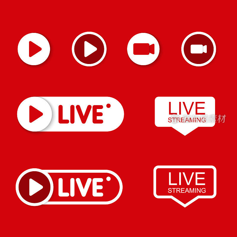 Set Live and play icons. Social media concept. Vector illustration EPS 10